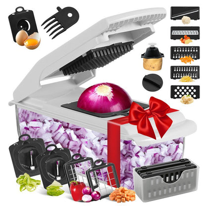 Vegetable Chopper,15-in-1 Multifunctional Food Chopper,Professional Onion Chopper with 8 Blades,Vegetable Cutter with Container for Salad,Potato,Carrot,and Garlic; Essential Kitchen Tool-OA