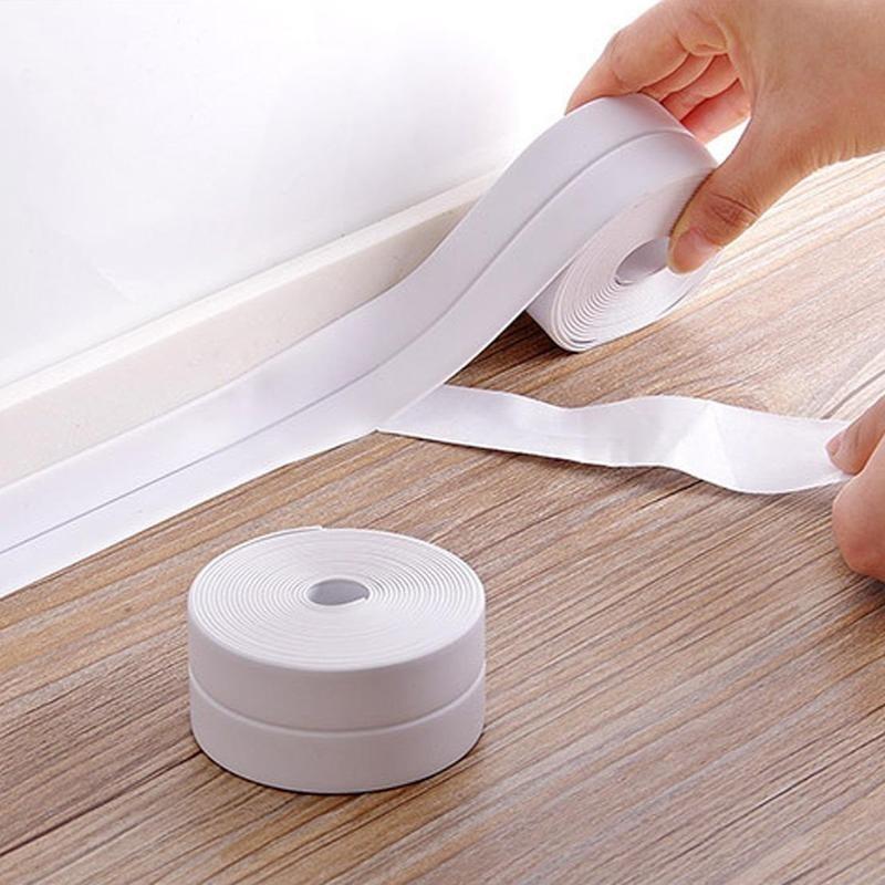 White Waterproof Caulk Tape 3.2m Self-Adhesive Sealing Tape for Bathroom Kitchen Sink Toilet Tub Edges Easy Application & Durability-OA