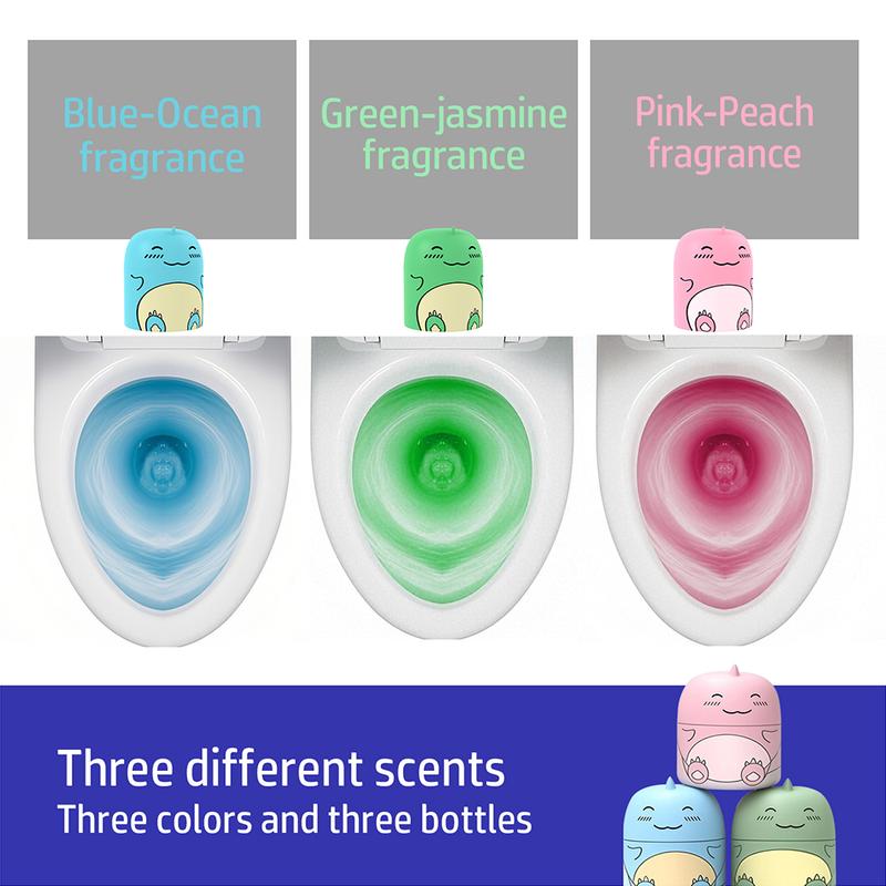 🔥[65% 𝐎𝐅𝐅 𝐋𝐀𝐒𝐓 𝐓𝐇𝐑𝐄𝐄 𝐃𝐀𝐘𝐒]CloudMades Cute Dinosaur-Shaped Toilet Bowl Cleaner Bottle, Bathroom Toilet Tank Cleaner with Ocean, Jasmine, and Peach Scent,Three bottles can be used for 9 months (Three colors and three bottles)-LU