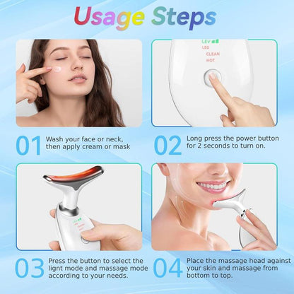 7-in-1 Neck and Face Massager, 7-Color LED Face and Neck Massager, Home Skin Care, Portable Facial Massager, Facial Shaping Tool, Portable, Multi-functional Vibration to Firm Skin-OA