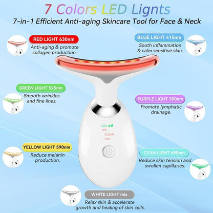7-in-1 Neck and Face Massager, 7-Color LED Face and Neck Massager, Home Skin Care, Portable Facial Massager, Facial Shaping Tool, Portable, Multi-functional Vibration to Firm Skin-OA