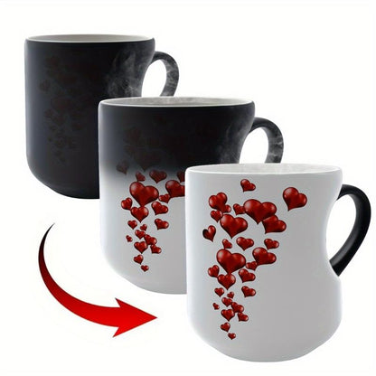 Heart-Shaped Color Changing Ceramic Mug - Hot/Cold Thermochromic Design, Red Heart Pattern, Reusable Coffee Cup for Valentine'S Day, Christmas, Birthdays - Perfect Gift for Holidays & Special Occasions, Coffee Bar Accessories, Festive Drinkware, Roman-OA