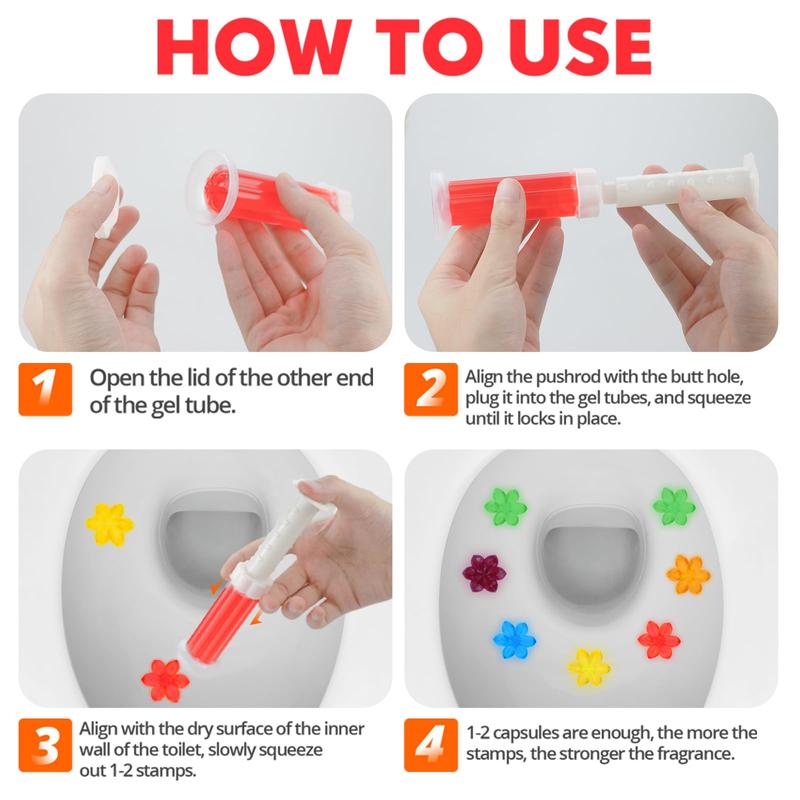 Toilet Bowl Stamp Gel, Toilet Gel Refills, Toilet Refresh Flower Scent Gel, Includes Dispenser and Gel, 3 Pack/set Last for three Month (Colors selected randomly)-OA
