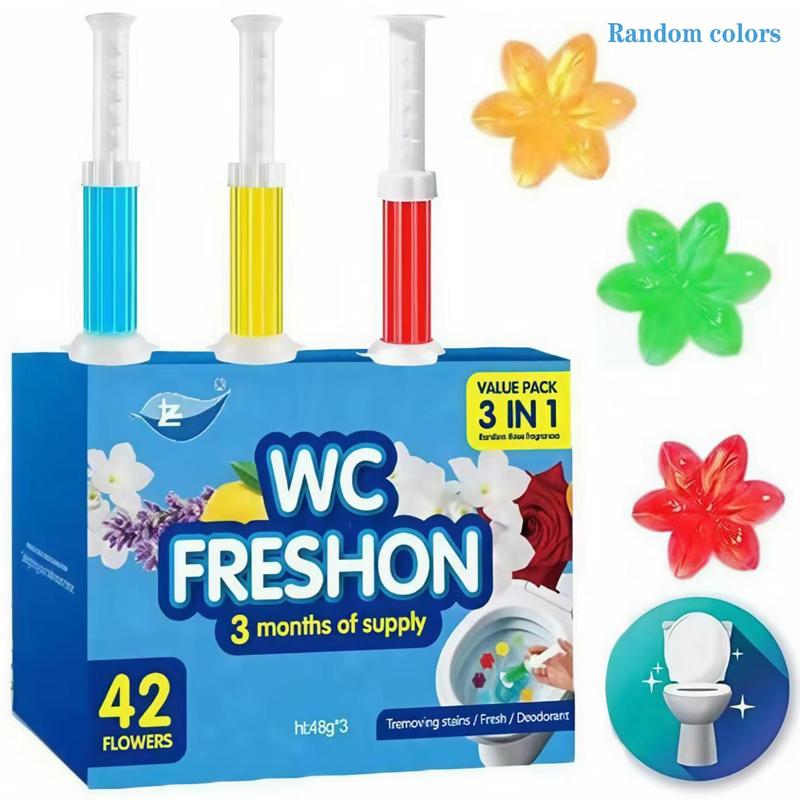 Toilet Bowl Stamp Gel, Toilet Gel Refills, Toilet Refresh Flower Scent Gel, Includes Dispenser and Gel, 3 Pack/set Last for three Month (Colors selected randomly)-OA