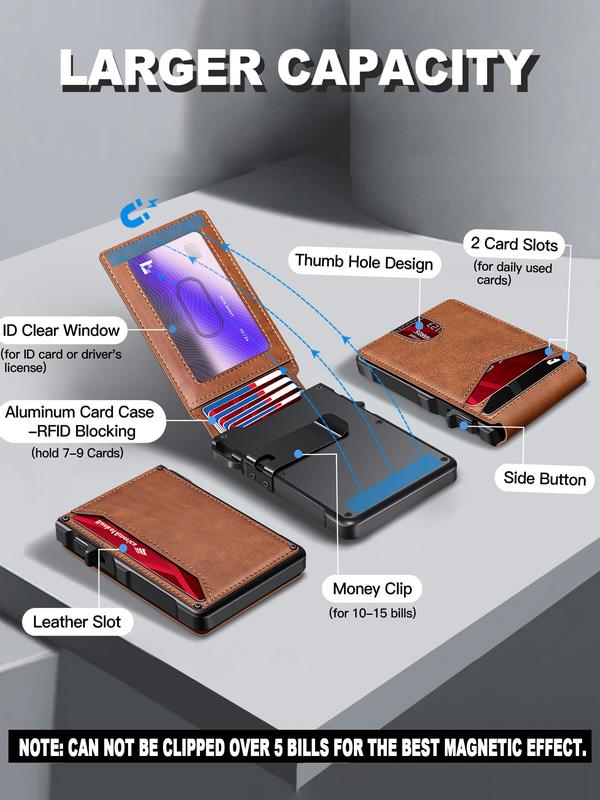Minimalist Men’s Slim Wallet: 9 - 13 Cards, Money Clip, ID Window. RFID - Blocking, Aluminum Bifold Pop - Up-OA