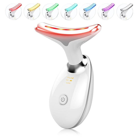 7-in-1 Neck and Face Massager, 7-Color LED Face and Neck Massager, Home Skin Care, Portable Facial Massager, Facial Shaping Tool, Portable, Multi-functional Vibration to Firm Skin-OA