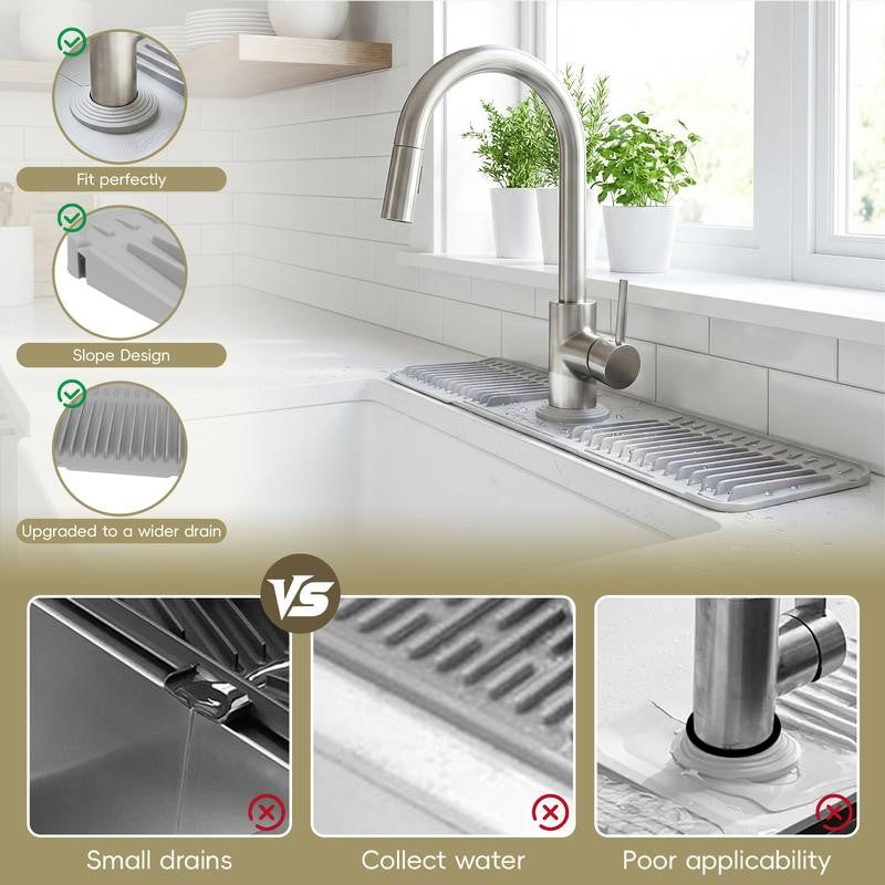 Kitchen Sink Faucet Mat, Silicone Folding Splash Guard, Draining Mat with Button Lock, Sink Faucet Protector, Sink Accessories for Kitchen-OA