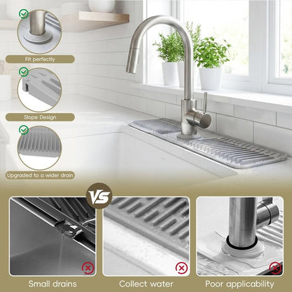 Kitchen Sink Faucet Mat, Silicone Folding Splash Guard, Draining Mat with Button Lock, Sink Faucet Protector, Sink Accessories for Kitchen-OA