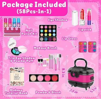 🔥[5𝟎% 𝐎𝐅𝐅 𝐋𝐀𝐒𝐓 𝐓𝐇𝐑𝐄𝐄 𝐃𝐀𝐘𝐒]Hollyhi 58 Pcs Kids Makeup Kit for Girl, Princess Toys Real Washable Cosmetic Set with Mirror, Kids Makeup Sets for Girls, Play Make Up Birthday Gifts for 3 4 5 6 7 8 9 10 11 12 Years Old Kid (Rose)-vip