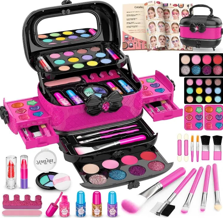 🔥[5𝟎% 𝐎𝐅𝐅 𝐋𝐀𝐒𝐓 𝐓𝐇𝐑𝐄𝐄 𝐃𝐀𝐘𝐒]Hollyhi 58 Pcs Kids Makeup Kit for Girl, Princess Toys Real Washable Cosmetic Set with Mirror, Kids Makeup Sets for Girls, Play Make Up Birthday Gifts for 3 4 5 6 7 8 9 10 11 12 Years Old Kid (Rose)-vip