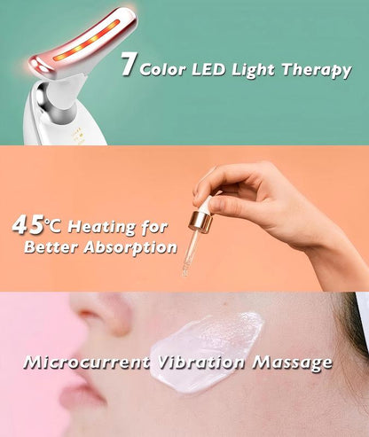 7-in-1 Neck and Face Massager, 7-Color LED Face and Neck Massager, Home Skin Care, Portable Facial Massager, Facial Shaping Tool, Portable, Multi-functional Vibration to Firm Skin-OA